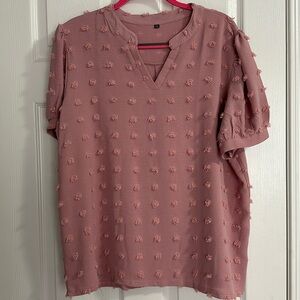 Pom Pom V-neck Puff Sleeve Blouse